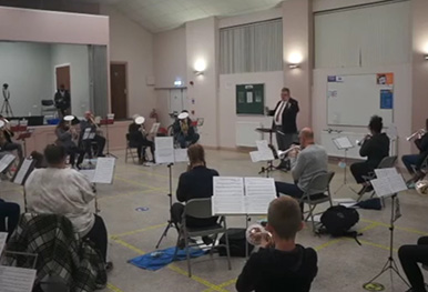 A socially distanced band rehearsal